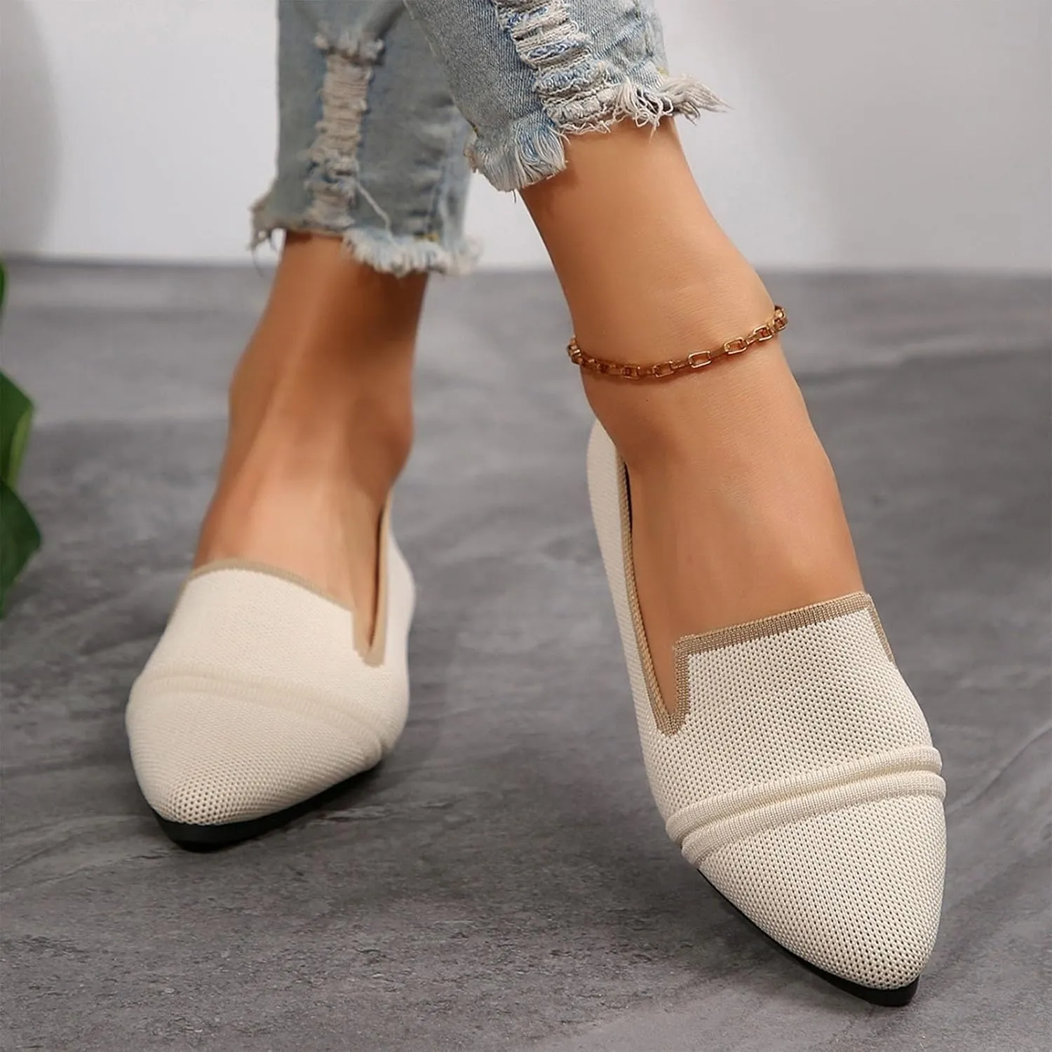 Womens Knit Slip on Casual Pointed Toe Loafers Comfortable Flats Loafer Ladies Driving Moccasins Business Work Shoes
