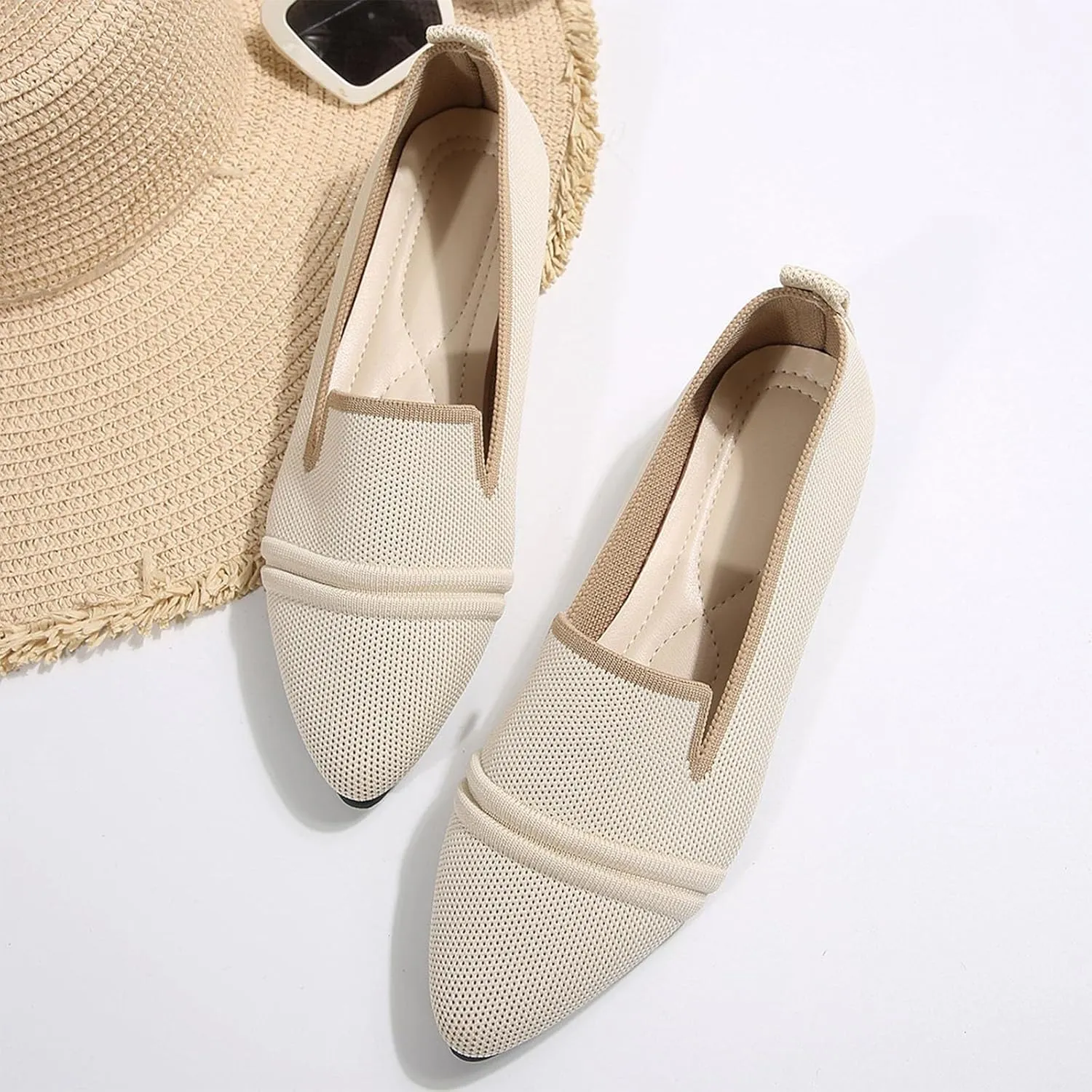 Womens Knit Slip on Casual Pointed Toe Loafers Comfortable Flats Loafer Ladies Driving Moccasins Business Work Shoes