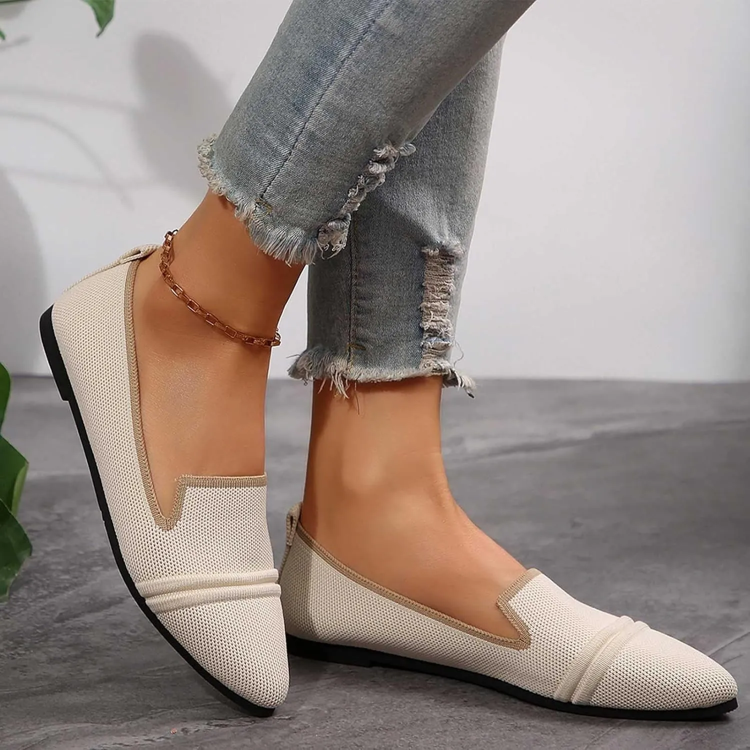 Womens Knit Slip on Casual Pointed Toe Loafers Comfortable Flats Loafer Ladies Driving Moccasins Business Work Shoes