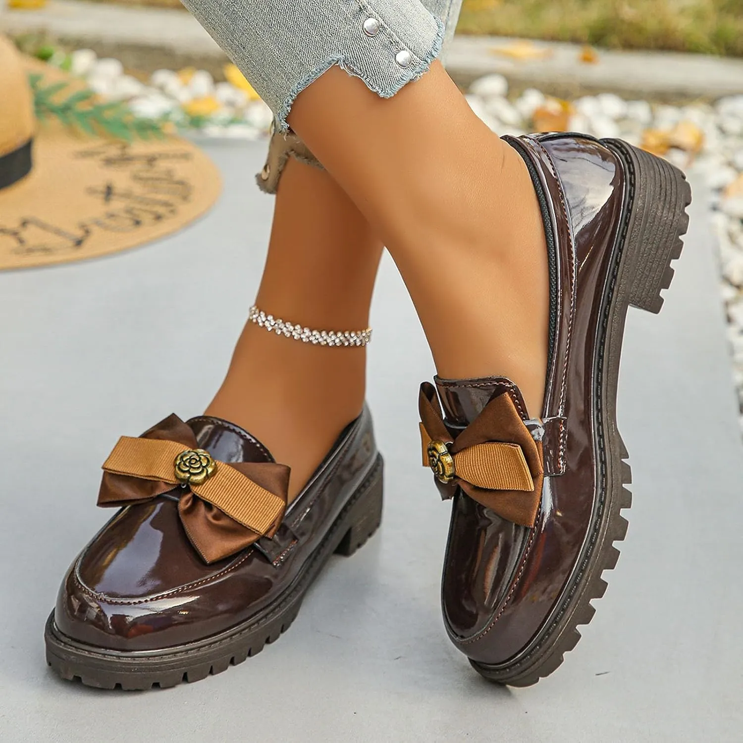 Womens Loafers Platform Slip-On Shoes Comfortable Work Shoes Business Casual Shoes Chunky Leather Penny Loafers