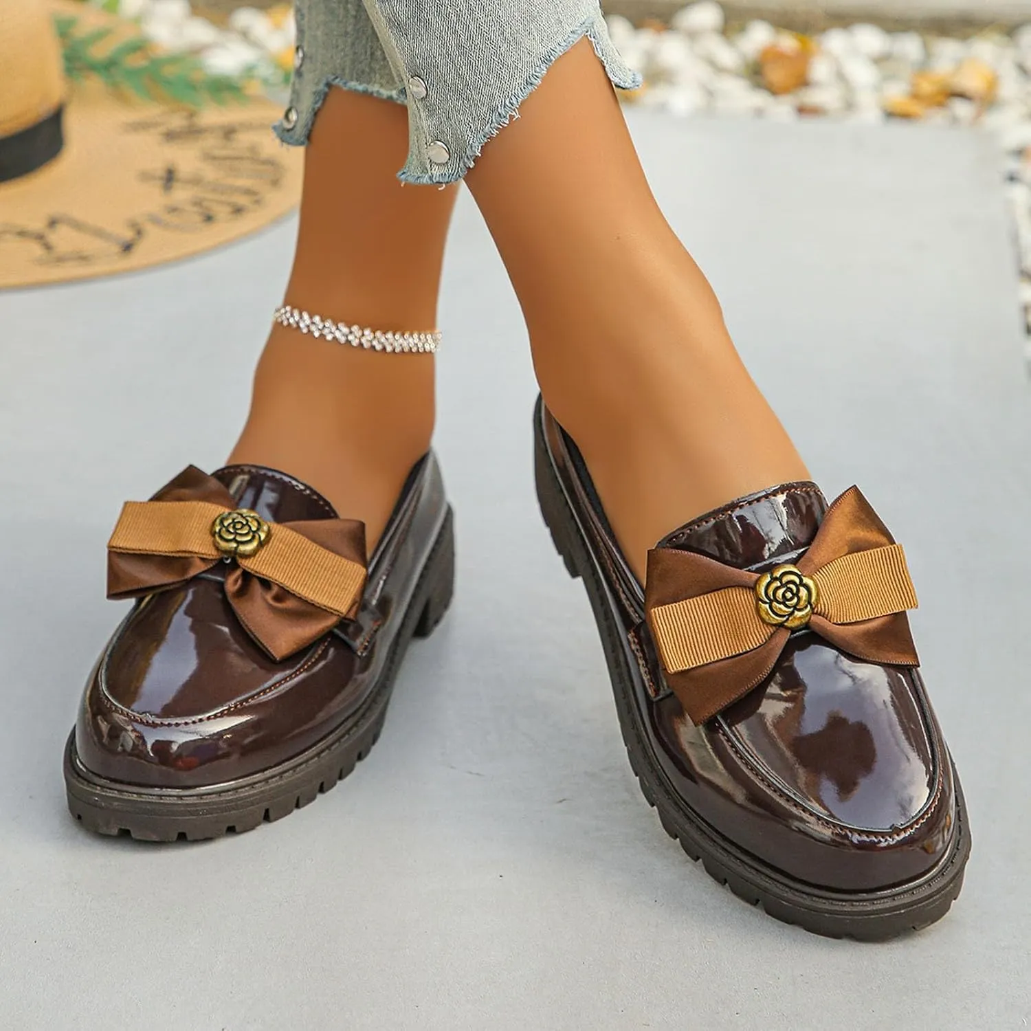 Womens Loafers Platform Slip-On Shoes Comfortable Work Shoes Business Casual Shoes Chunky Leather Penny Loafers