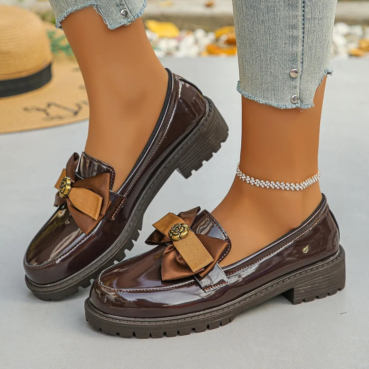 Womens Loafers Platform Slip-On Shoes Comfortable Work Shoes Business Casual Shoes Chunky Leather Penny Loafers
