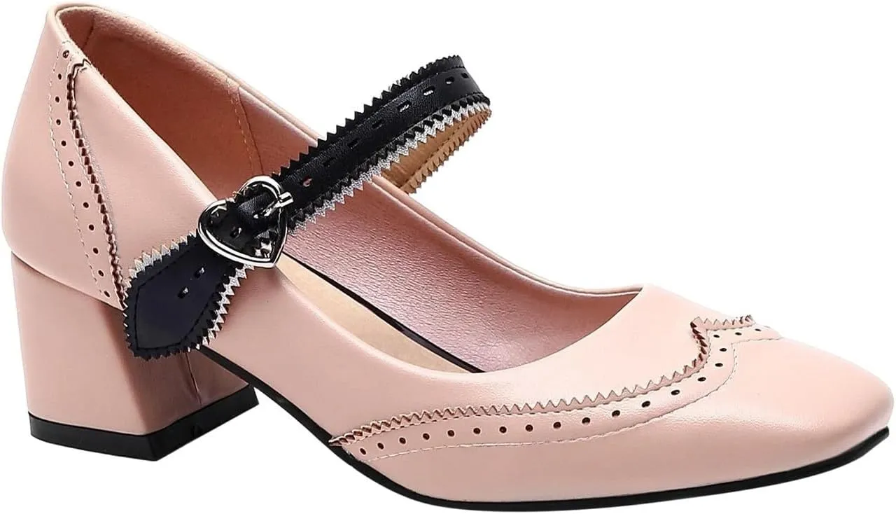 Women's Mid Heel Square Toe Mary Jane Shoes Comfortable Work Dress Casual Walking Slip On Loafers for Women Spring Summer Fashion Footwear