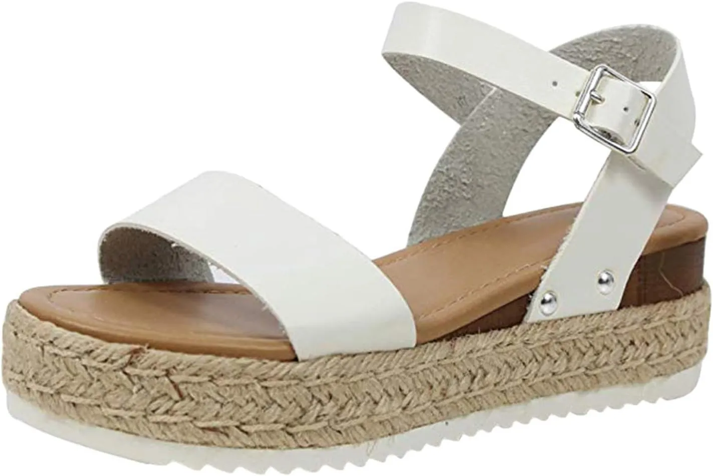 Womens Open Toe Buckle Ankle Strap Espadrilles Summer Casual Flatform Wedge Sandals