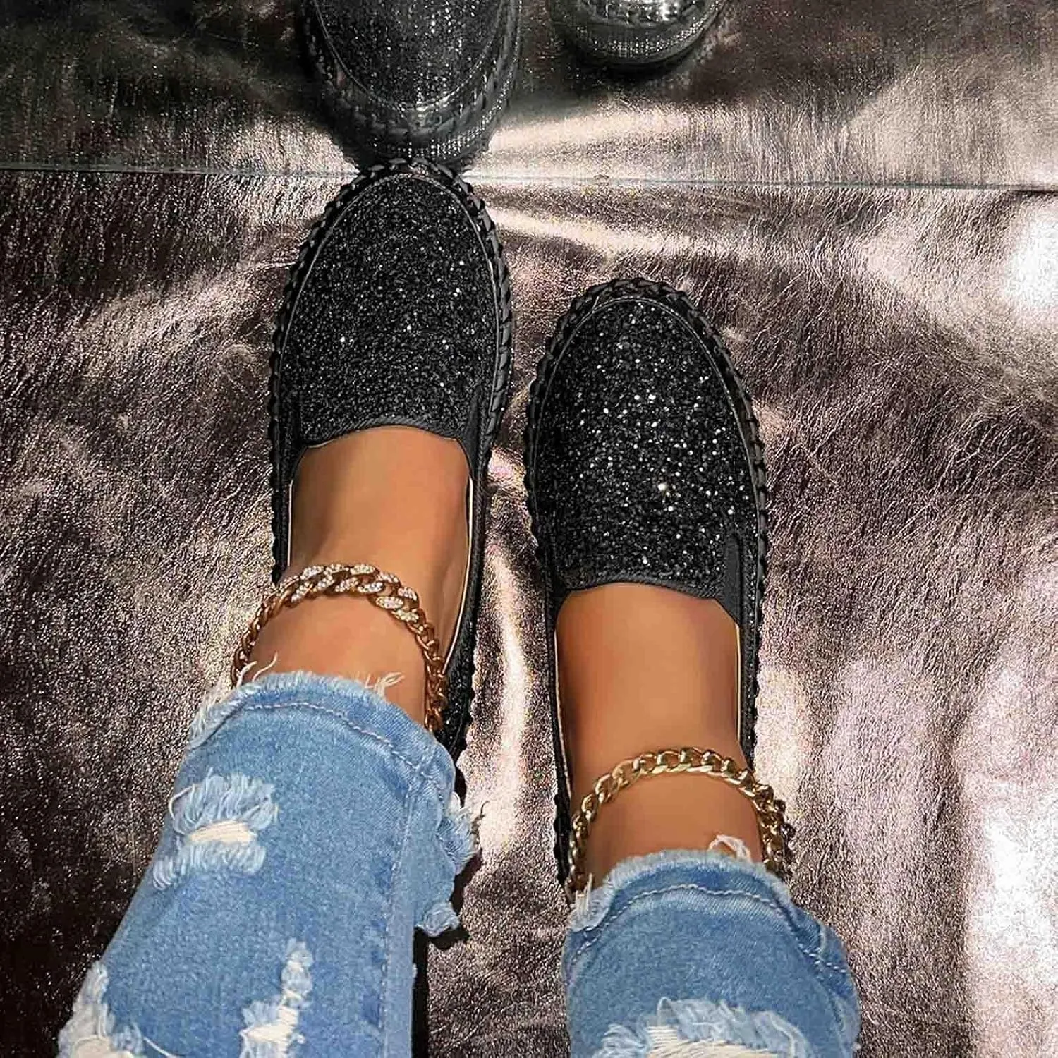Women's Platform Shoes Slip On Rhinestone Sneakers