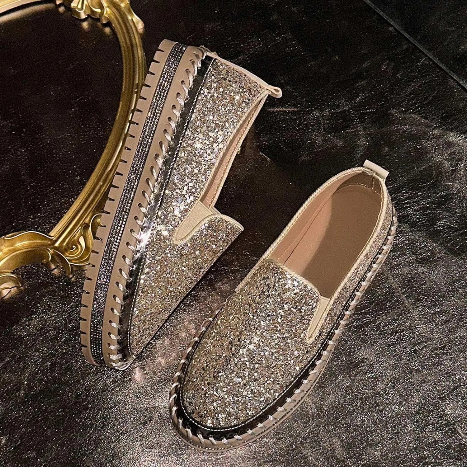 Women's Platform Shoes Slip On Rhinestone Sneakers