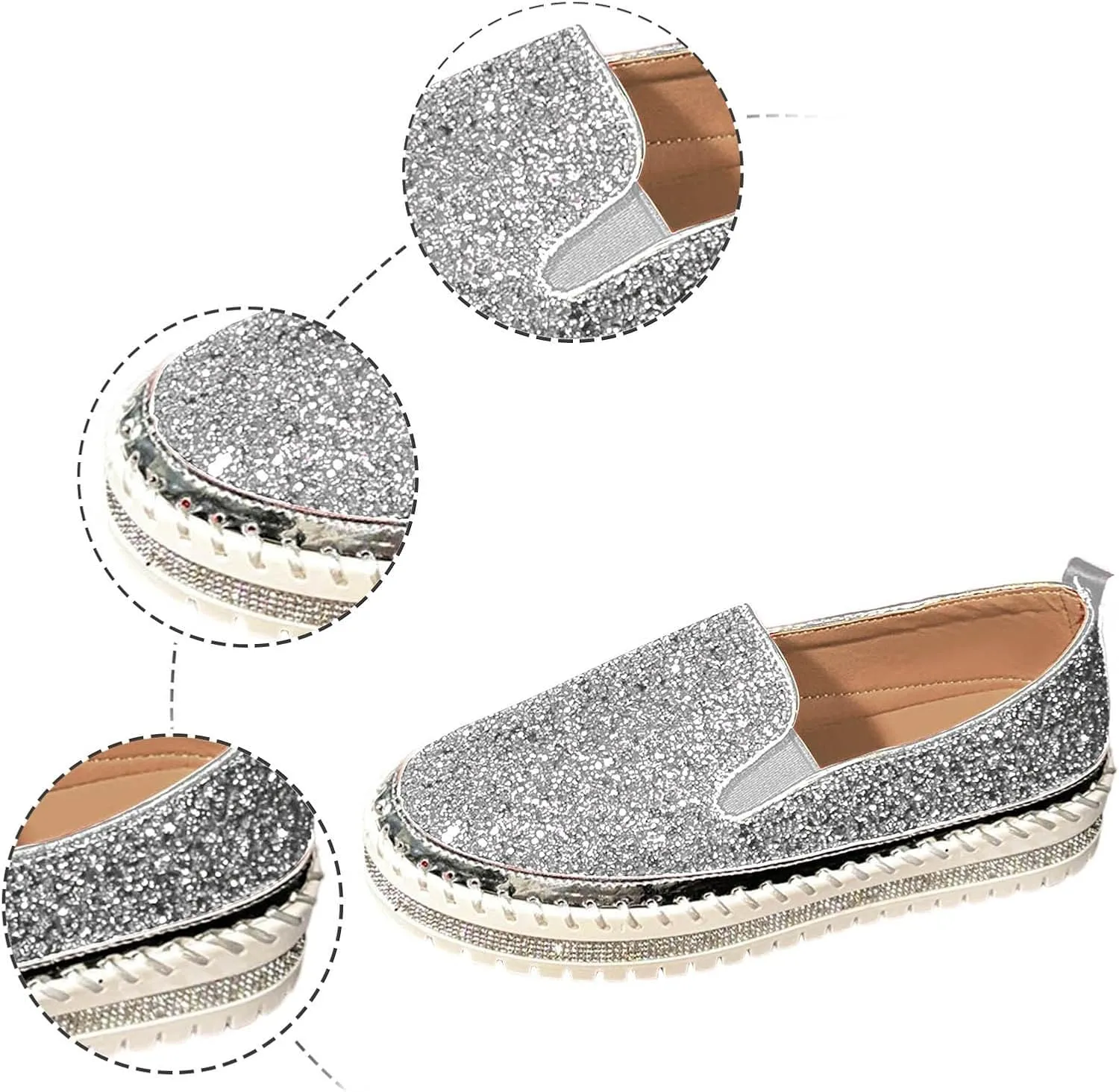 Women's Platform Shoes Slip On Rhinestone Sneakers