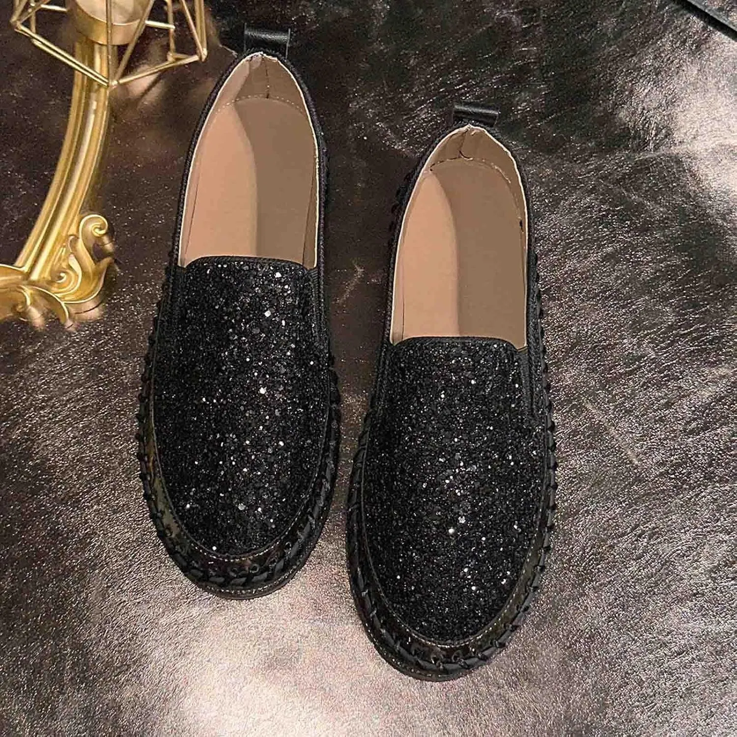 Women's Platform Shoes Slip On Rhinestone Sneakers