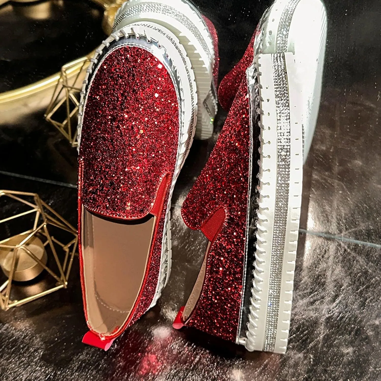 Women's Platform Shoes Slip On Rhinestone Sneakers