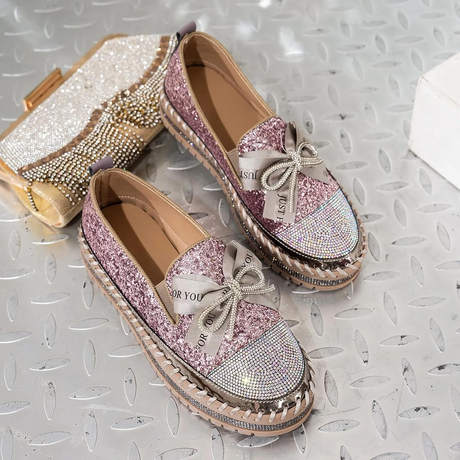Women's Platform Shoes Slip On Rhinestone Sneakers