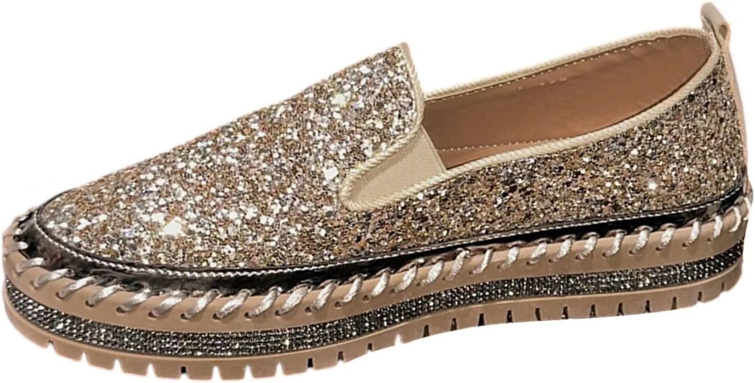 Women's Platform Shoes Slip On Rhinestone Sneakers