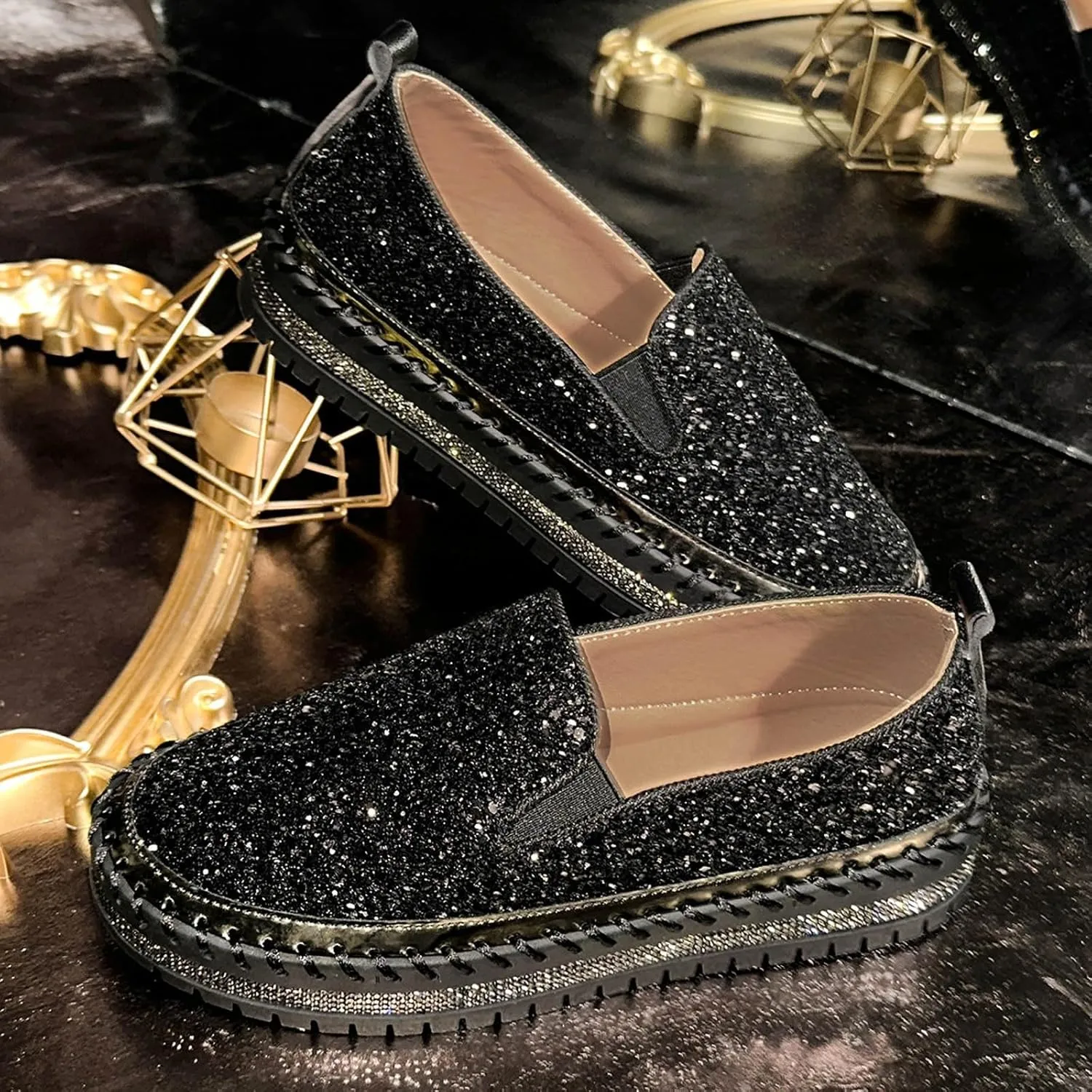 Women's Platform Shoes Slip On Rhinestone Sneakers
