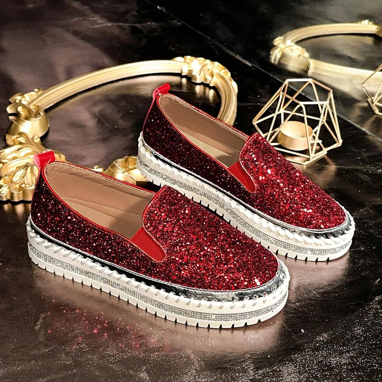 Women's Platform Shoes Slip On Rhinestone Sneakers