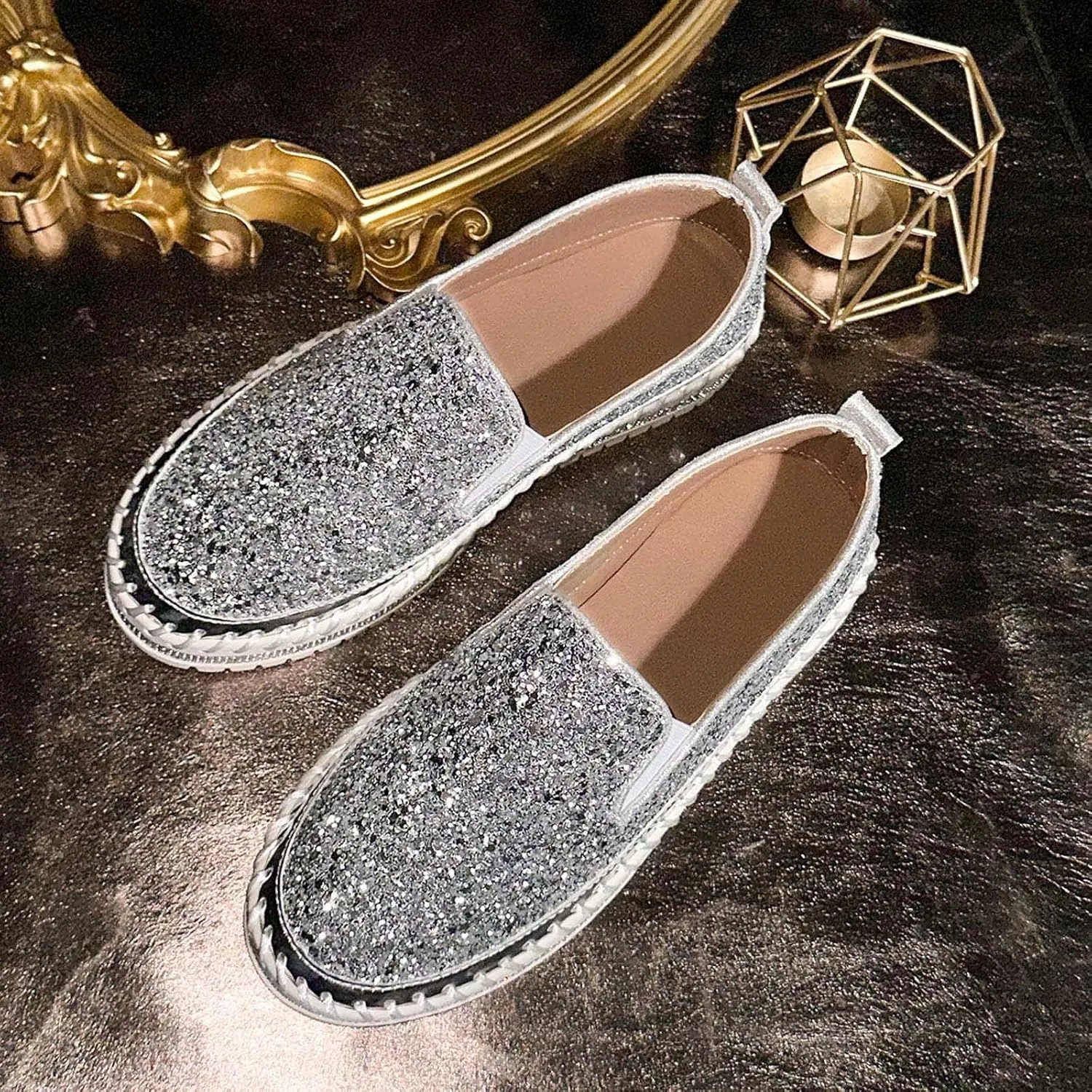 Women's Platform Shoes Slip On Rhinestone Sneakers
