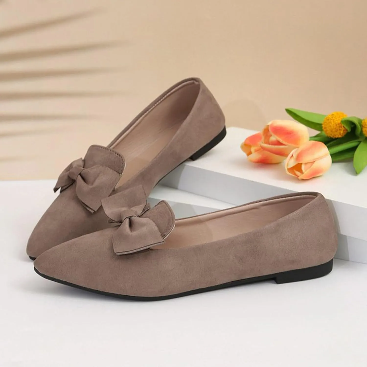 Women's Pointy Toe Loafer Fashion Faux Suede Work Flat Shoes Comfortable Slip on Ballet Women's Flats Casual Dressy