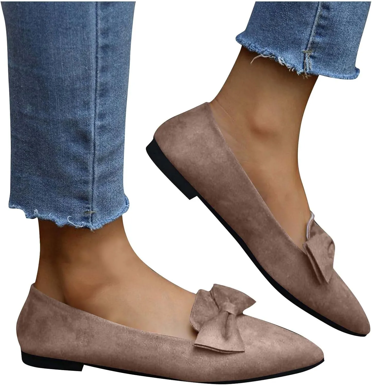 Women's Pointy Toe Loafer Fashion Faux Suede Work Flat Shoes Comfortable Slip on Ballet Women's Flats Casual Dressy