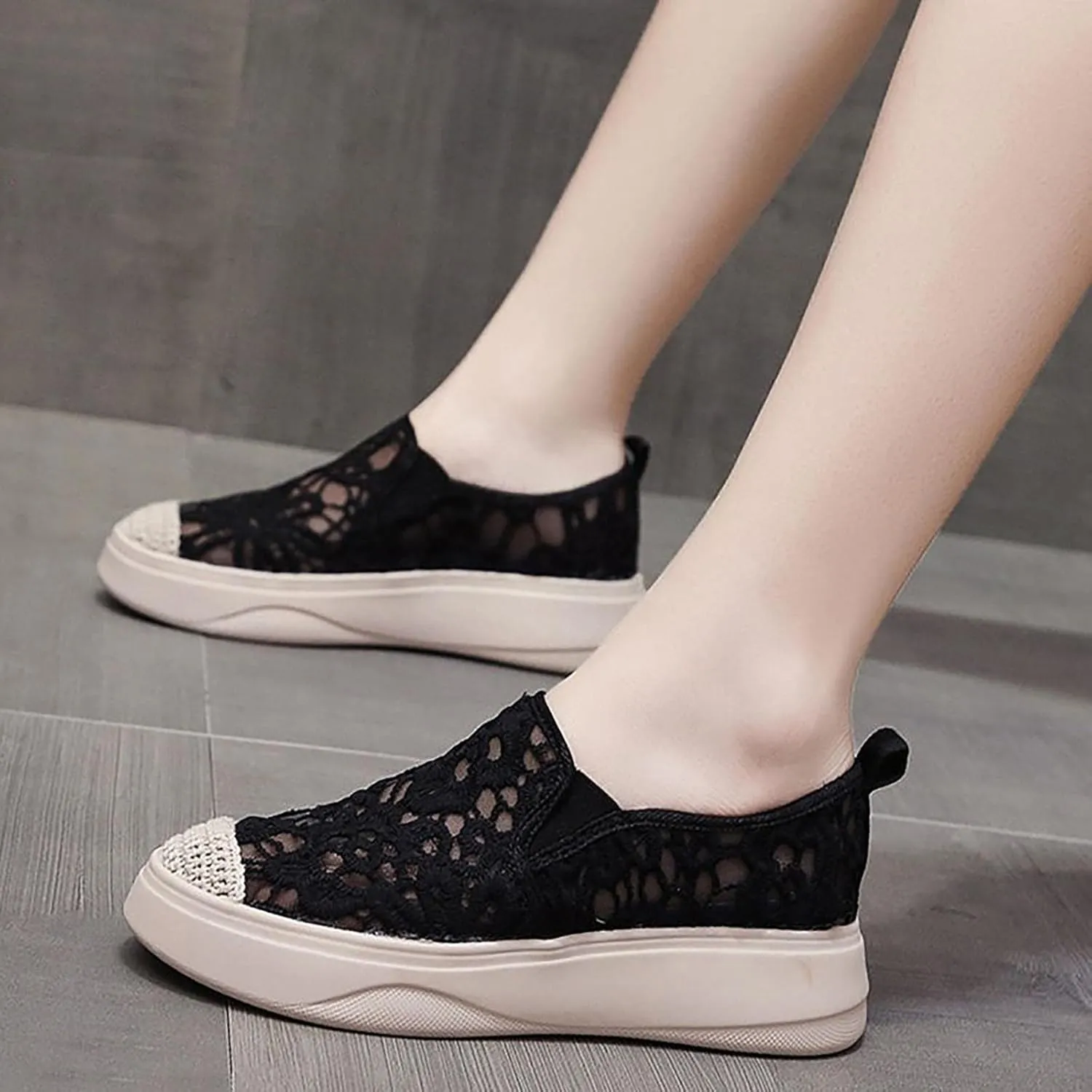 Womens Running Shoes Ladies Slip on Walking Tennis Sneakers Flat Soft Sole Classic Comfort Strappy Shoes Slides Non-Slip Clip
