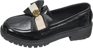 Womens Slip On Shoes Comfort Chunky Loafers Leather Penny Loafers Cute Bowknot Business Shoes Casual Business Shoe