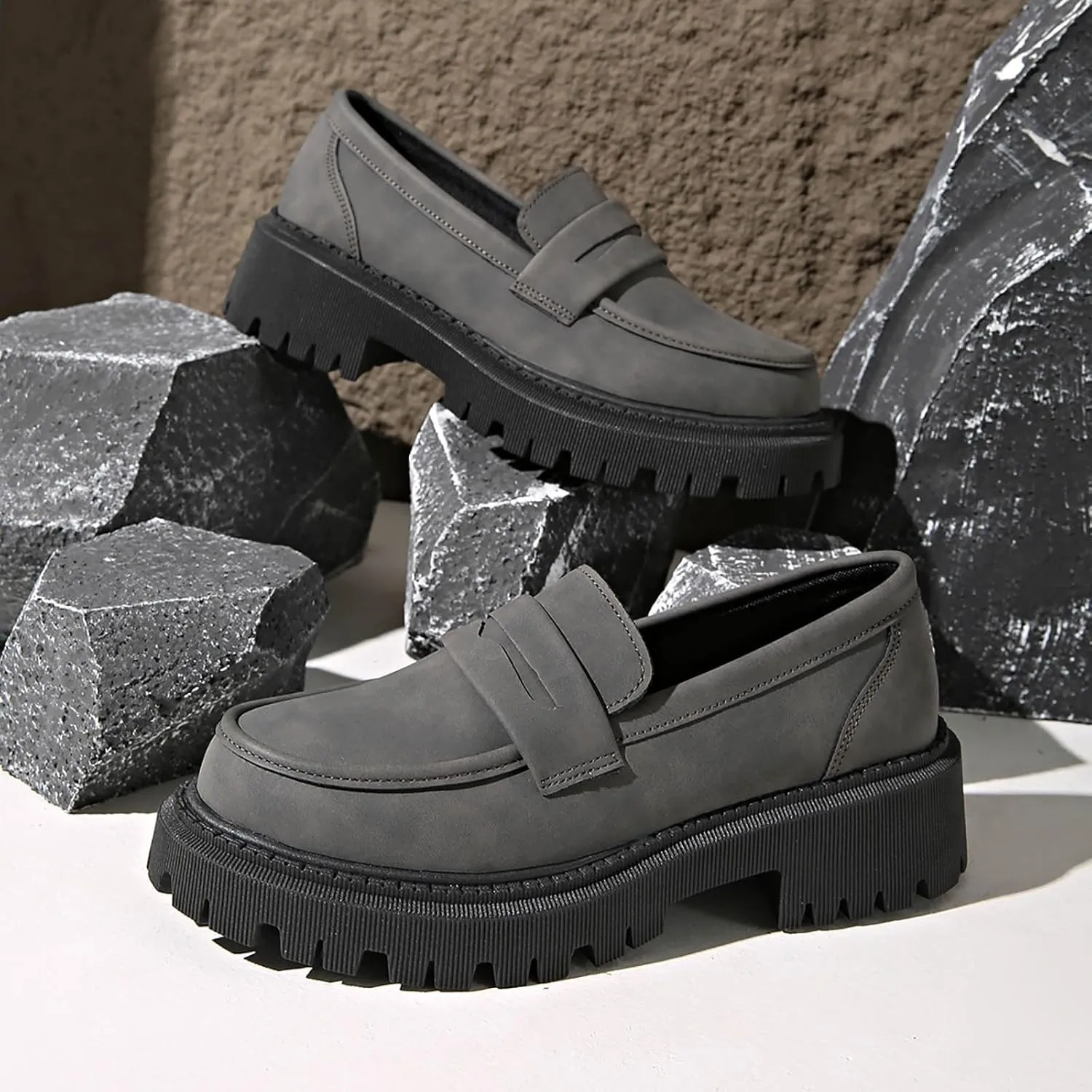 Womens Slip-On Shoes Platform Loafer Comfort Work Shoe Business Casual Shoes Leather Penny Loafers Chunky Loafers
