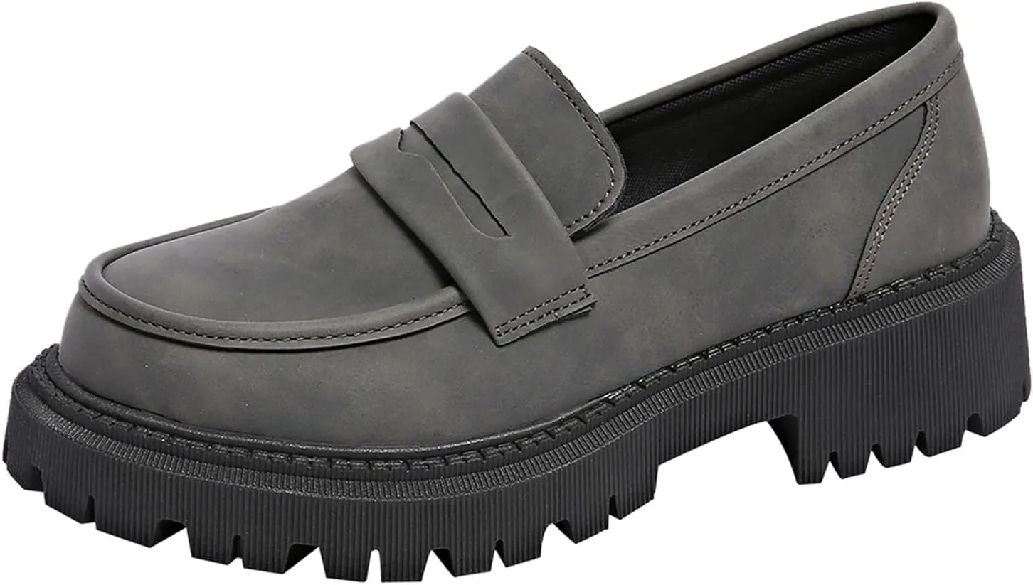 Womens Slip-On Shoes Platform Loafer Comfort Work Shoe Business Casual Shoes Leather Penny Loafers Chunky Loafers