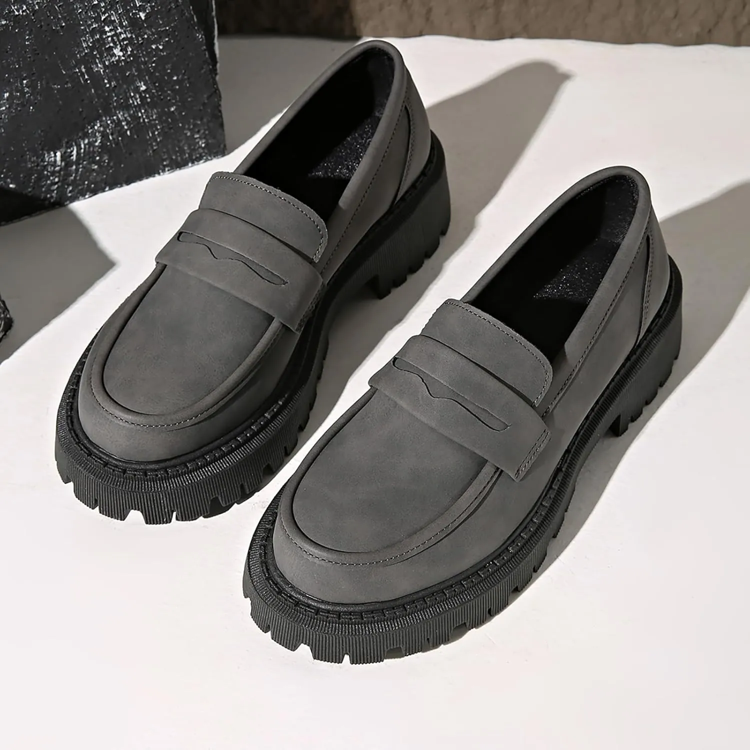 Womens Slip-On Shoes Platform Loafer Comfort Work Shoe Business Casual Shoes Leather Penny Loafers Chunky Loafers