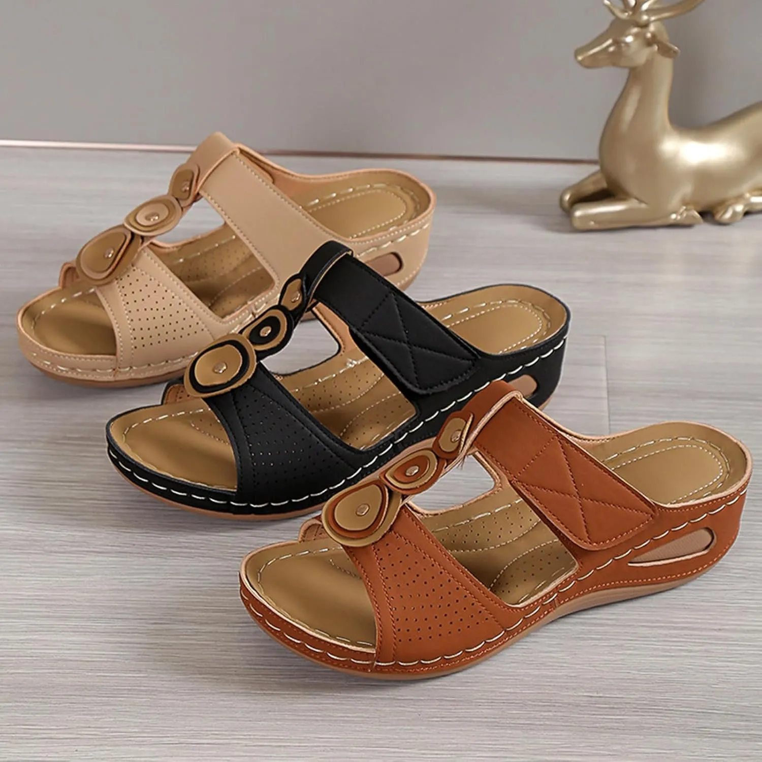 Womens Slippers Summer Orthopedic Wedge Sandals Comfortable Non Slip Shower Shoes Fashion Hook and Loop Closure Beach Walking Shoes Lightweight Athletic Outdoor Hiking Shoe