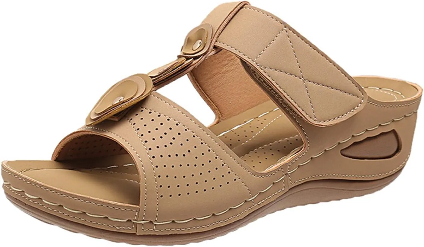 Womens Slippers Summer Orthopedic Wedge Sandals Comfortable Non Slip Shower Shoes Fashion Hook and Loop Closure Beach Walking Shoes Lightweight Athletic Outdoor Hiking Shoe