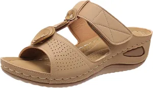 Womens Slippers Summer Orthopedic Wedge Sandals Comfortable Non Slip Shower Shoes Fashion Hook and Loop Closure Beach Walking Shoes Lightweight Athletic Outdoor Hiking Shoe