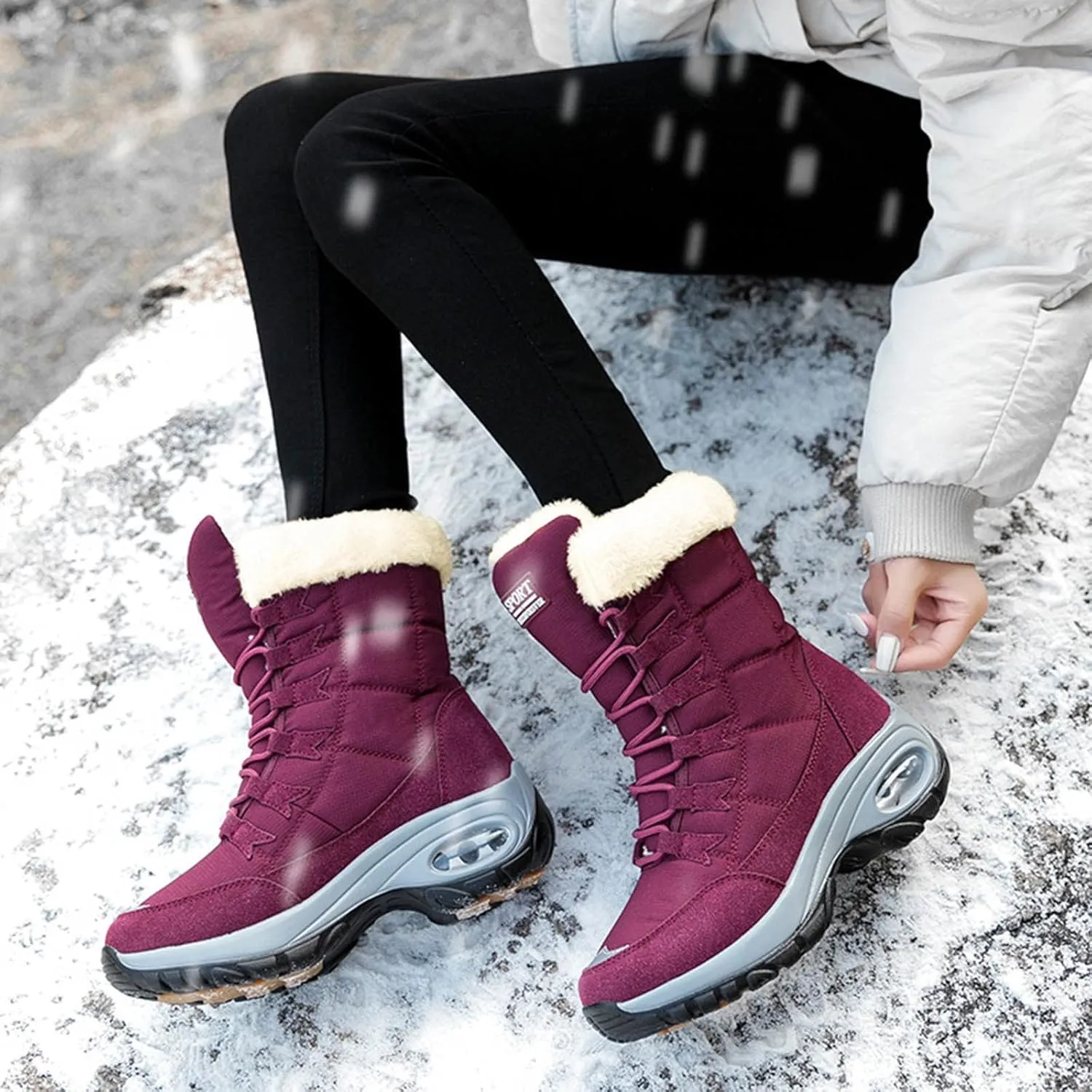 Women's Snow Boots Waterproof Winter Long Boots for Women Waterproof Snow Ankle Snow Boots Women Winter Platform Snow Boots for Snowshoeing Botas Invierno Para Mujer Pie Ancho