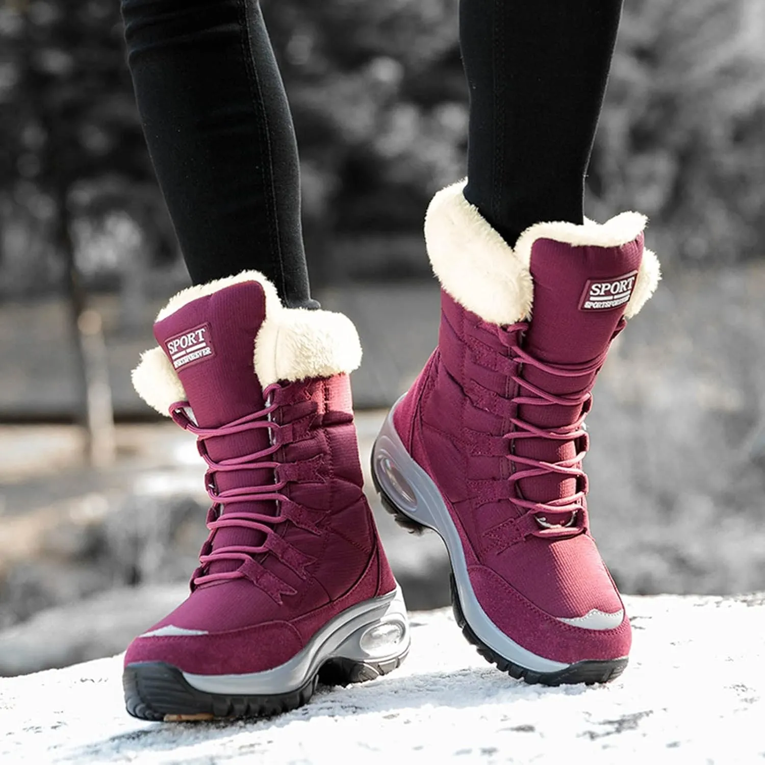 Women's Snow Boots Waterproof Winter Long Boots for Women Waterproof Snow Ankle Snow Boots Women Winter Platform Snow Boots for Snowshoeing Botas Invierno Para Mujer Pie Ancho