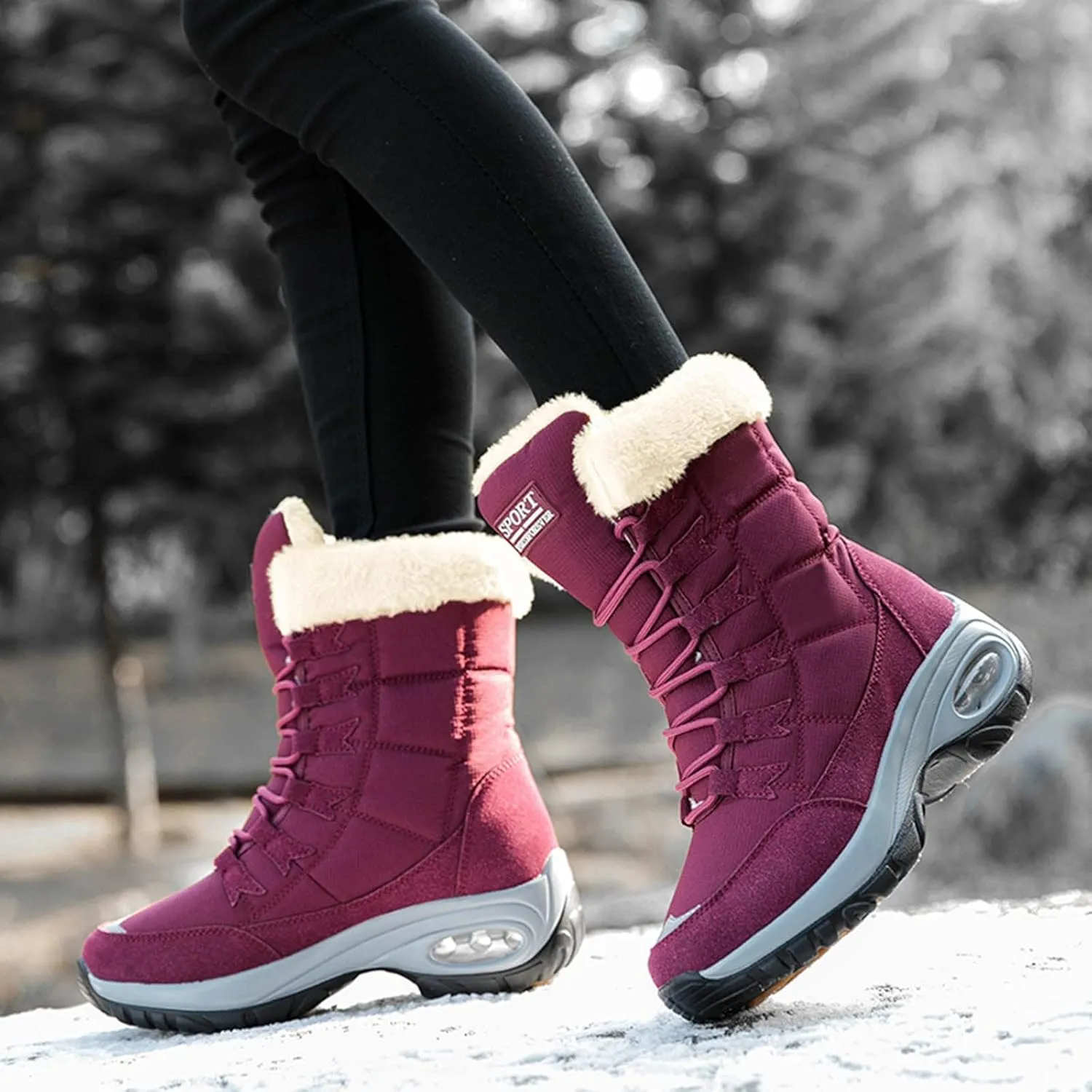 Women's Snow Boots Waterproof Winter Long Boots for Women Waterproof Snow Ankle Snow Boots Women Winter Platform Snow Boots for Snowshoeing Botas Invierno Para Mujer Pie Ancho