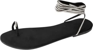 Womens Strappy Sandals Dressy Summer Lace Up Flats Clip Toe Ankle Wrap Slingback Crisscross Casual Sandals for Beach