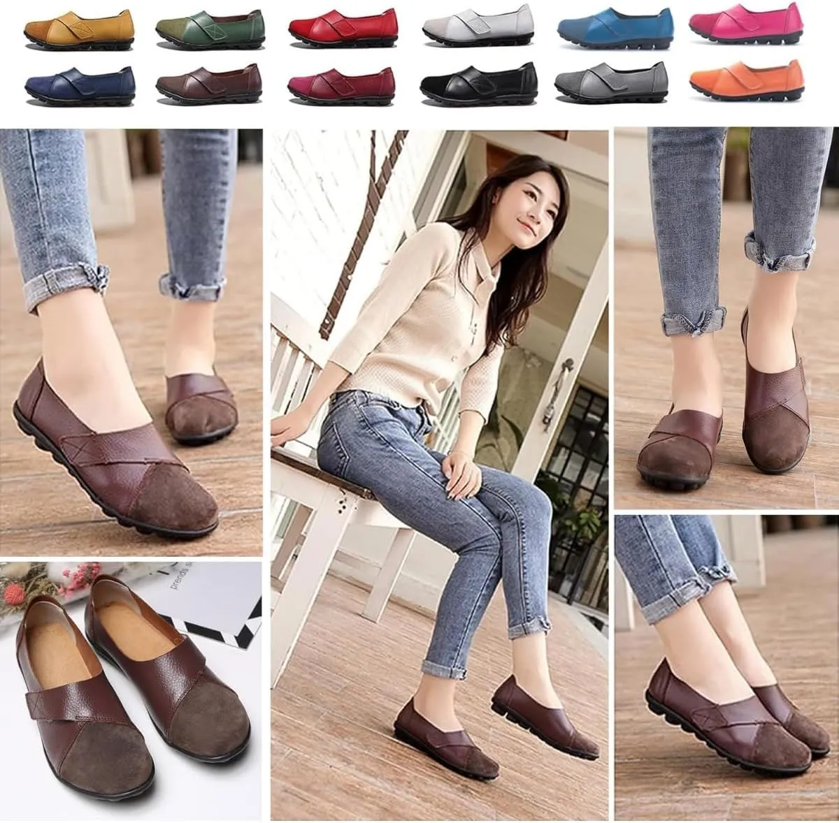 womens suede leather loafers orthopedic loafers breathable leather slip on soft flat wide fit nursing shoes