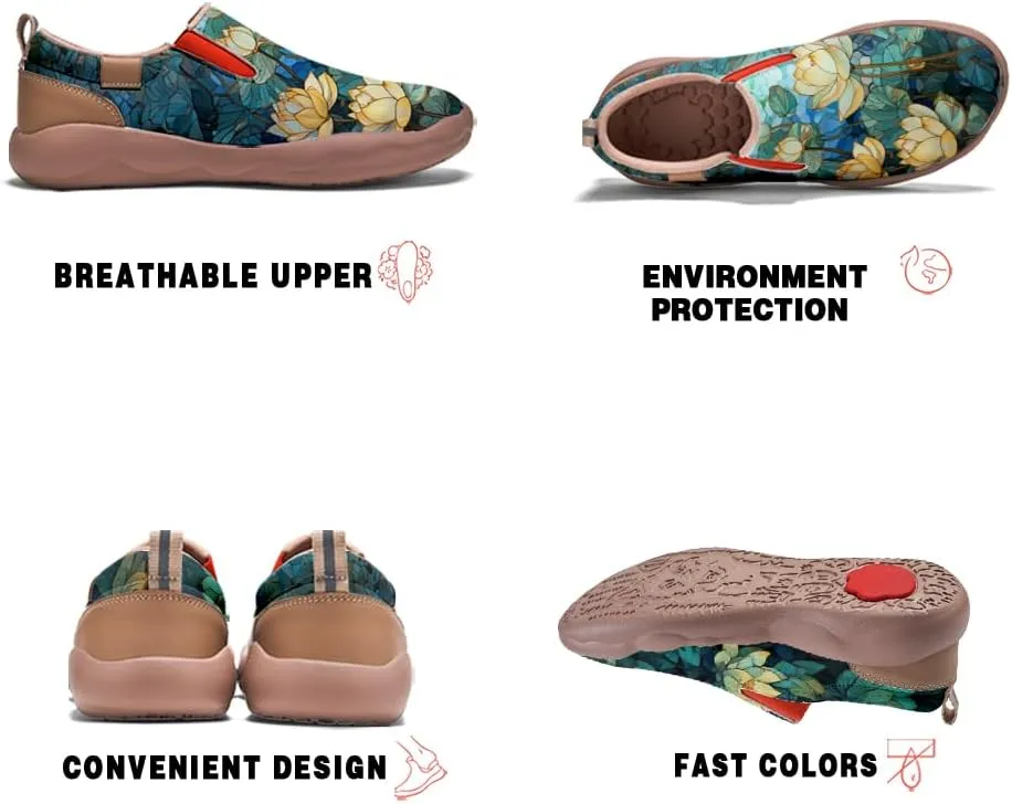 Women's Travel Shoes Walking Slip-Ons Leather Sneakers Art Painted Comfort Soft Casual Loafers