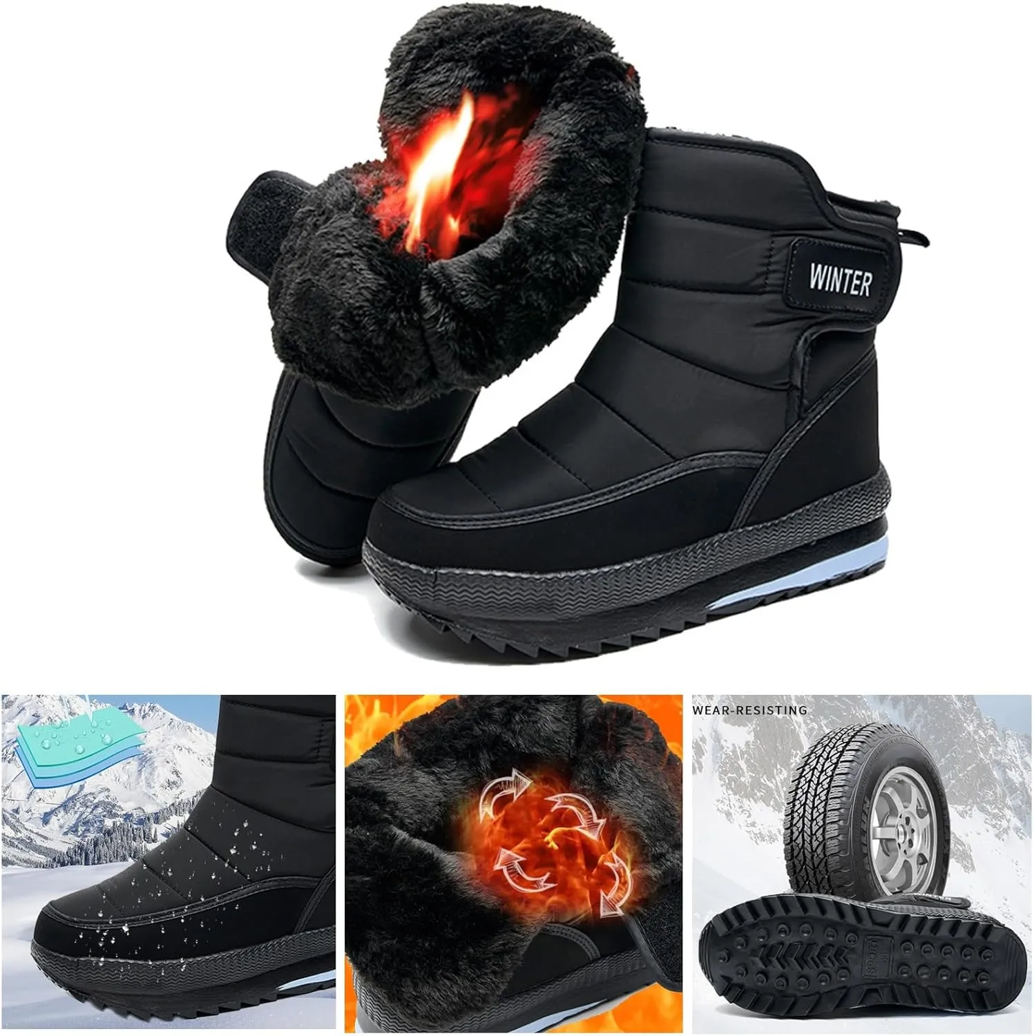 Womens Winter Boots Waterproof Insulated,Casual Lightweight Warm Fur Lined Snow Boots Women,Slip Resistant Trekking Winter Hiking Boots Women