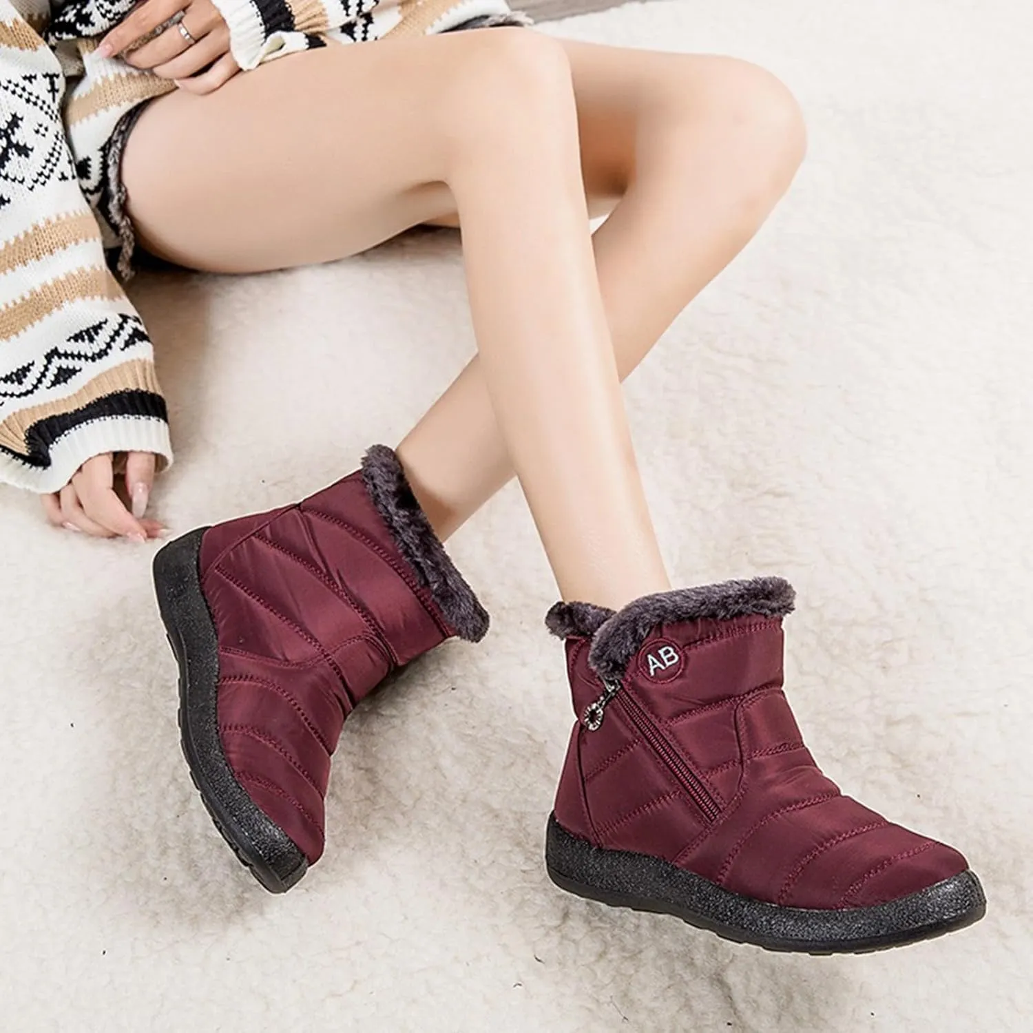 Womens Winter Boots Waterproof,Fashion High Top Cold-Weather Warm Snow Boots for Women,Comfortable Trekking Walking Fur Lined Boots,Slip Resistant