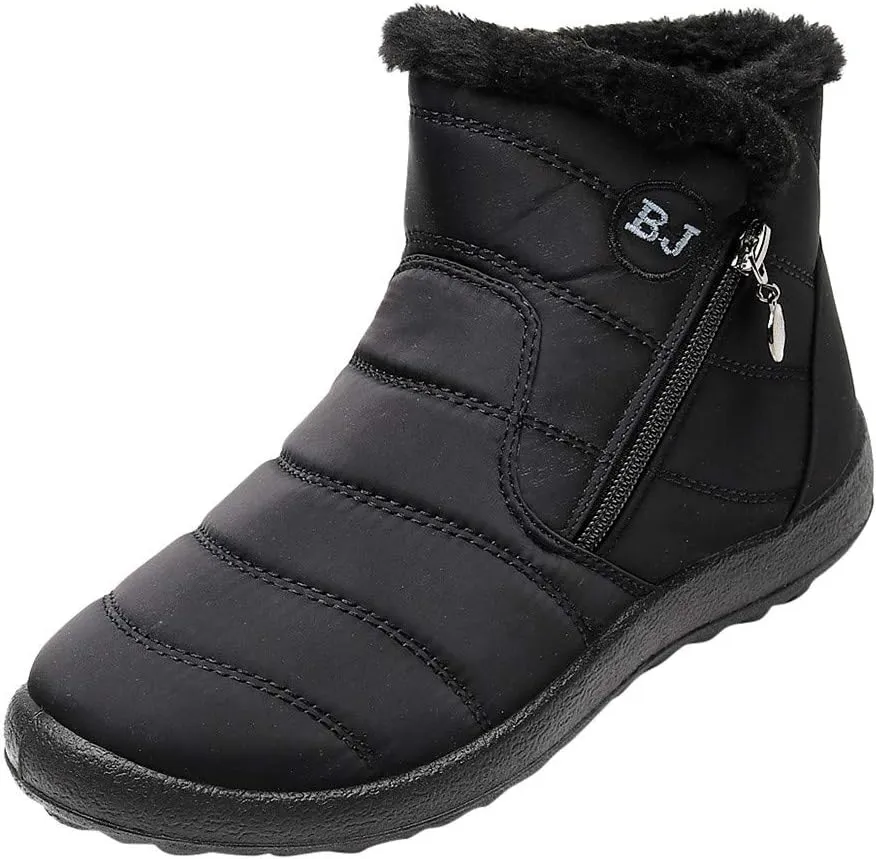 Women's Winter Boots with Zipper Adults Plush Lined Boots Womens Winter Snow Boots with Warm Fur Lining Bj Waterproof Boot Womens Cowboy Boots Men Winter Booties