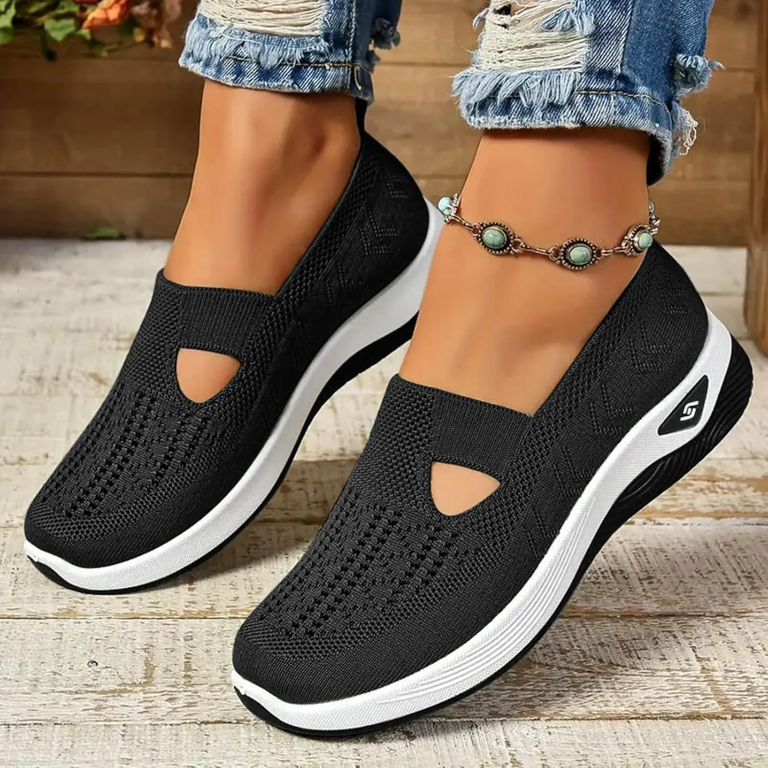 Women's Woven Orthopedic Breathable Soft Sole Shoes, 2024 Women's Comfort Sneakers Slip on Go Walking Diabetic Foam Shoes