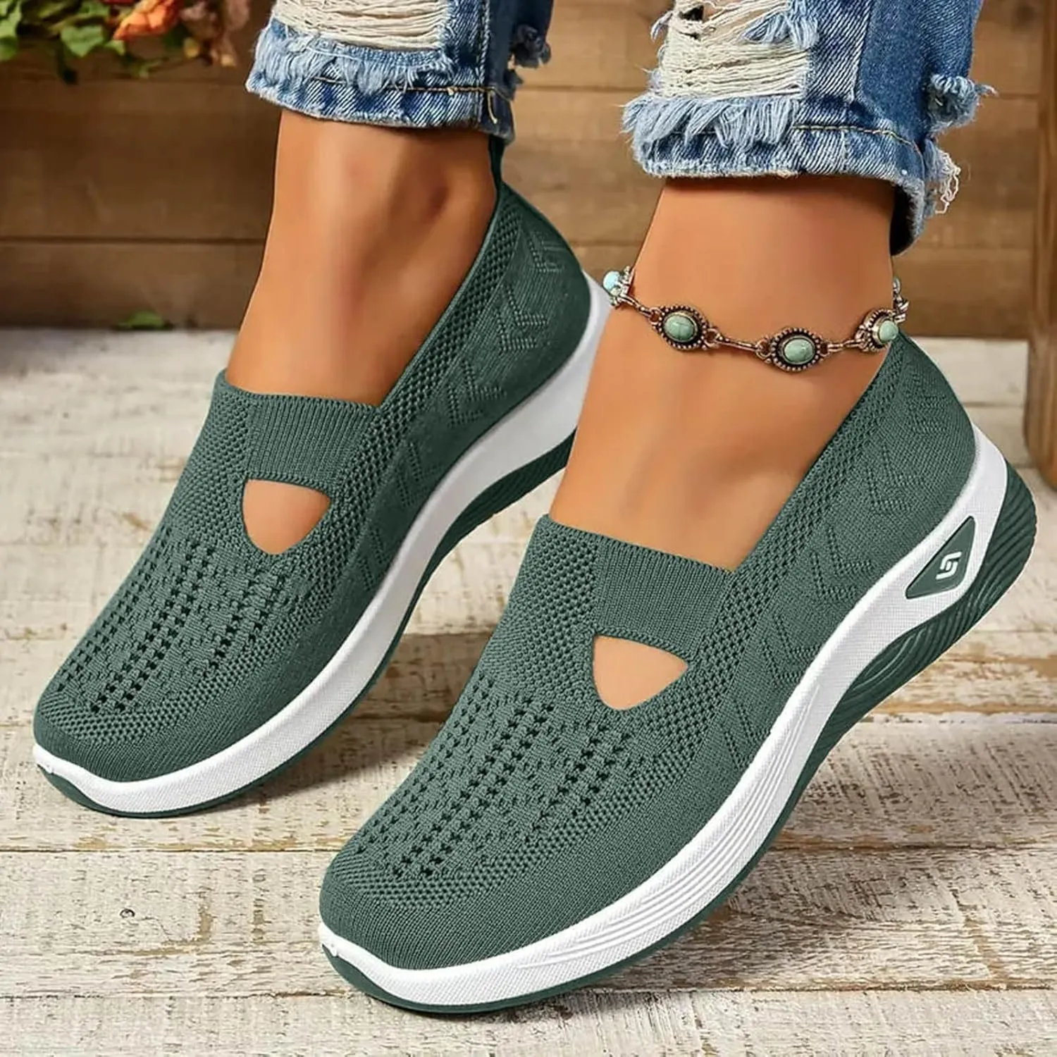 Women's Woven Orthopedic Breathable Soft Sole Shoes, 2024 Women's Comfort Sneakers Slip on Go Walking Diabetic Foam Shoes