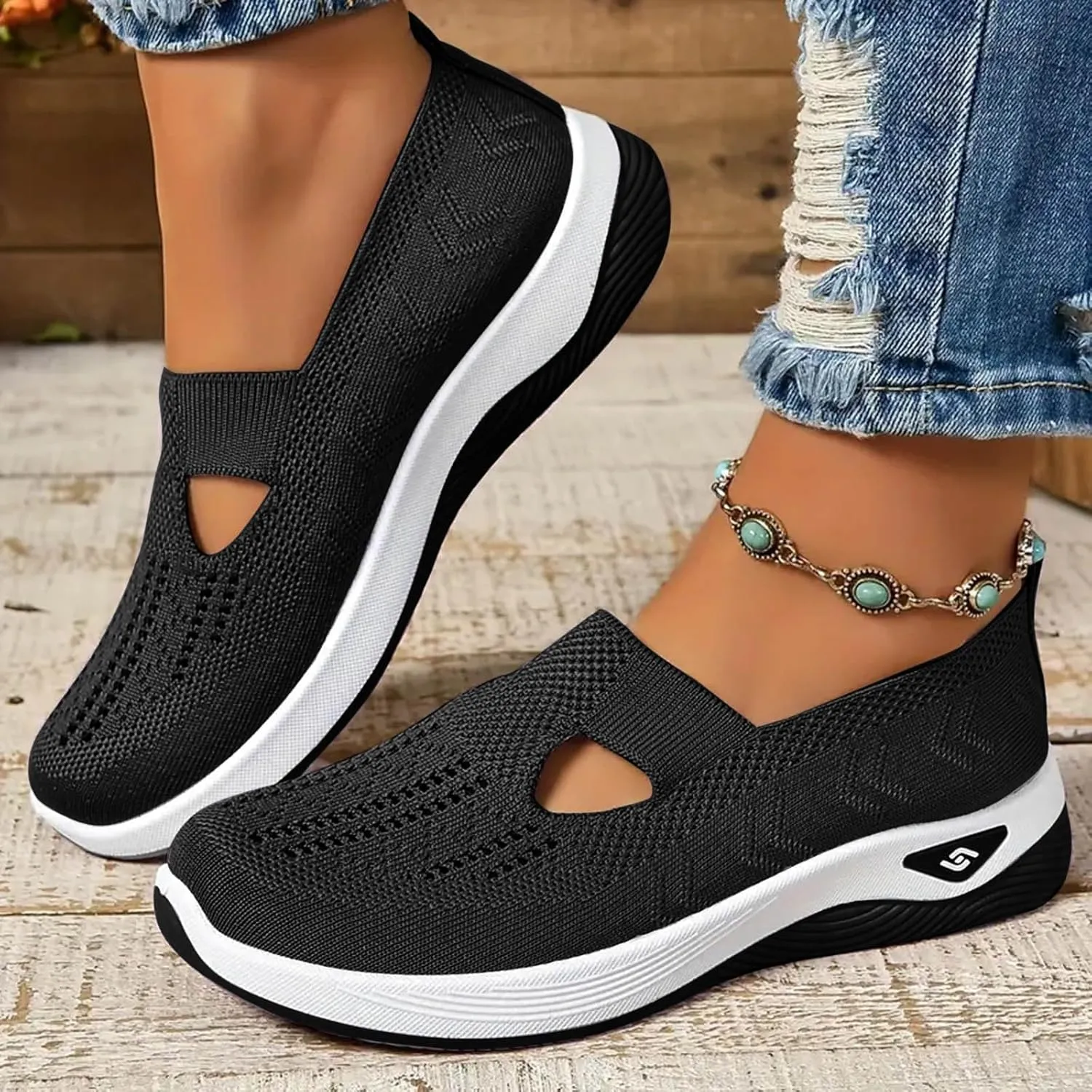 Women's Woven Orthopedic Breathable Soft Sole Shoes, 2024 Women's Comfort Sneakers Slip on Go Walking Diabetic Foam Shoes