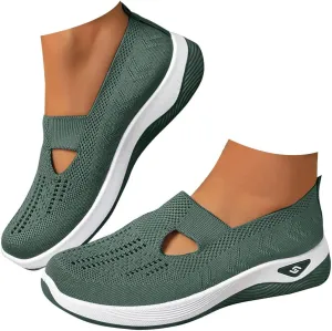 Women's Woven Orthopedic Breathable Soft Sole Shoes, 2024 Women's Comfort Sneakers Slip on Go Walking Diabetic Foam Shoes