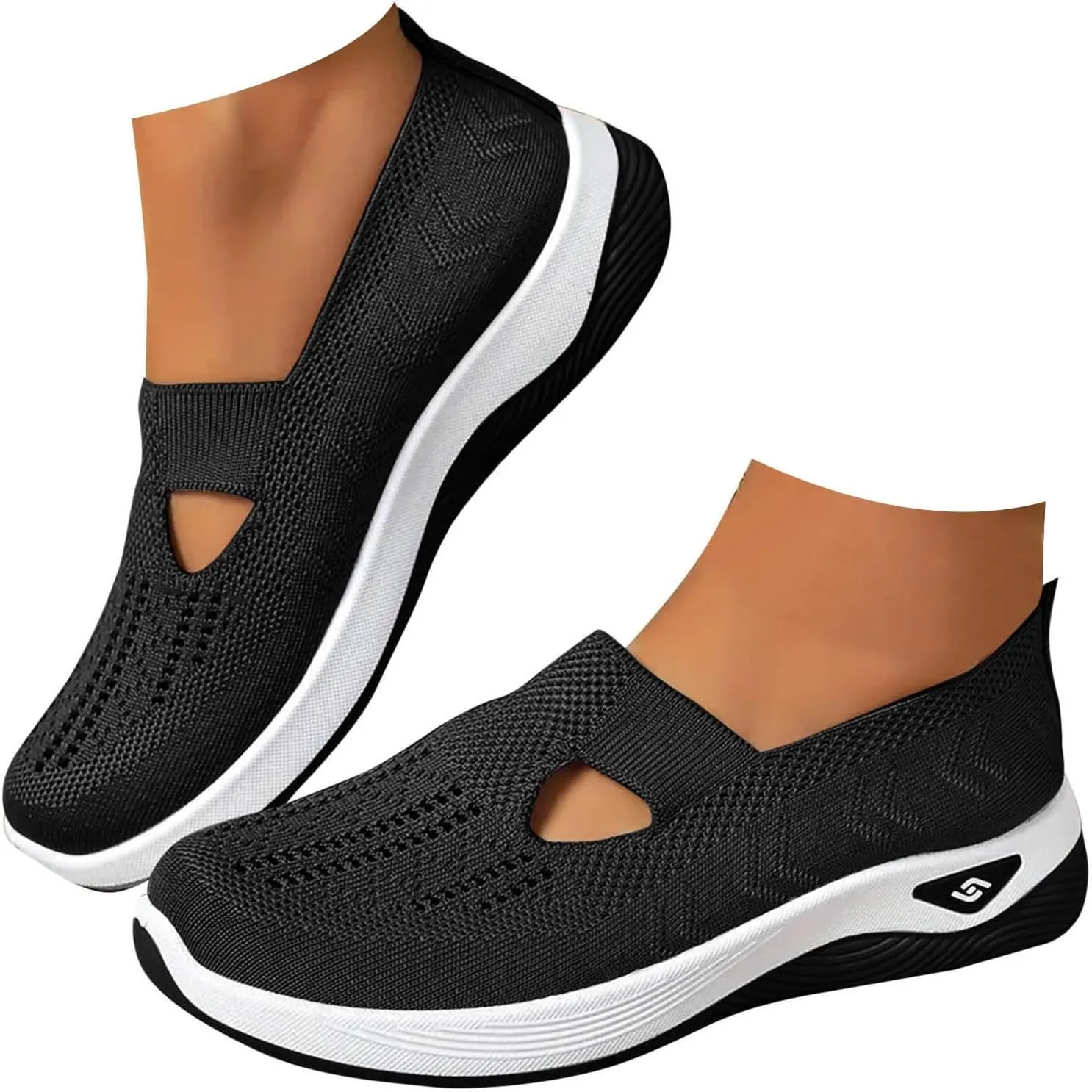 Women's Woven Orthopedic Breathable Soft Sole Shoes, 2024 Women's Comfort Sneakers Slip on Go Walking Diabetic Foam Shoes