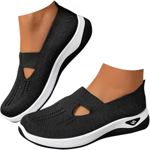 Women's Woven Orthopedic Breathable Soft Sole Shoes, 2024 Women's Comfort Sneakers Slip on Go Walking Diabetic Foam Shoes