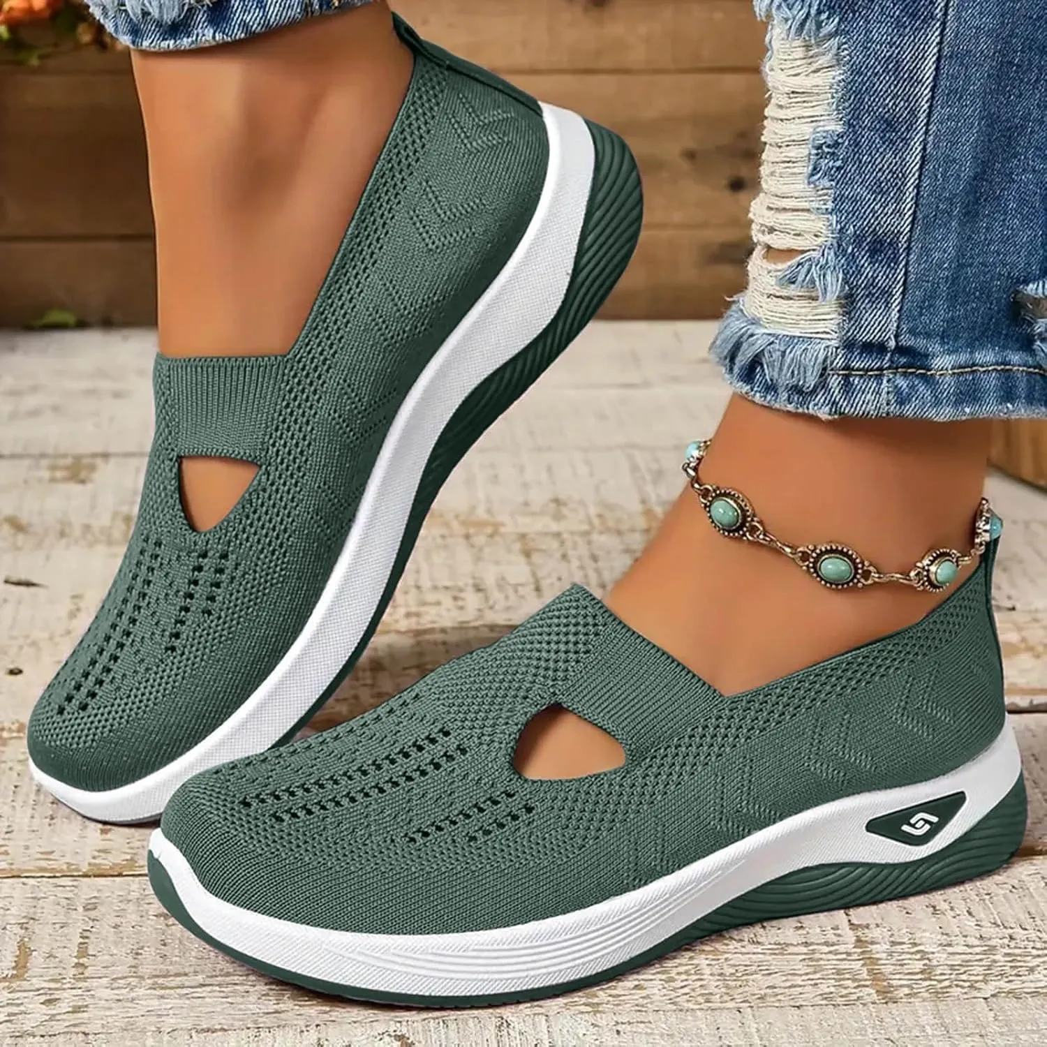 Women's Woven Orthopedic Breathable Soft Sole Shoes, 2024 Women's Comfort Sneakers Slip on Go Walking Diabetic Foam Shoes