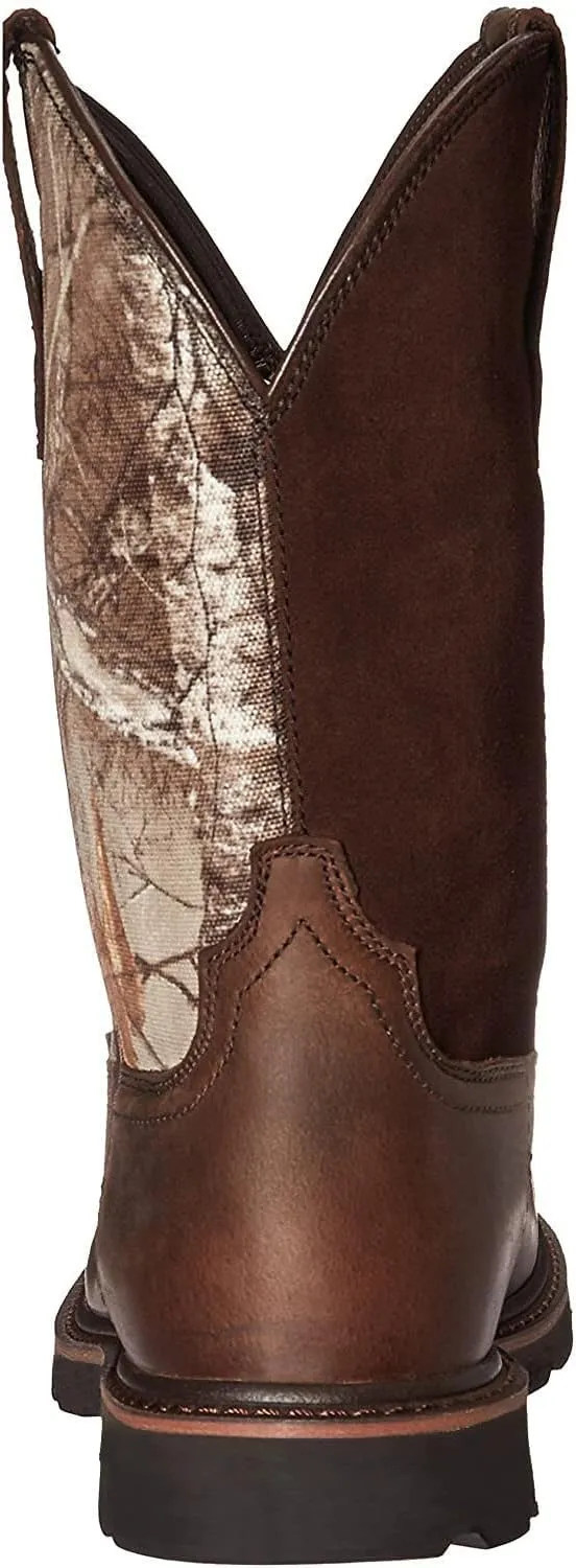 Work Boots for Men - Composite Toe Brown Combat Boots, Pull On Chunky Heel Round Toe Cowboy Boots