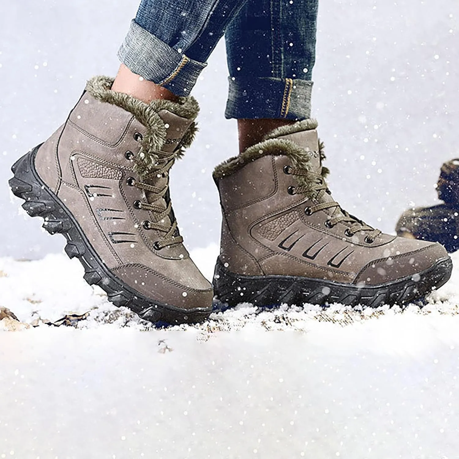 Work Boots for Men Steel Toe Hiking Sneakers Zip Up Fur Lined Workout Shoes for Women Composite Toe Slip On Platform Shoes Lightweight Comfortable Hike Grounded Footwear