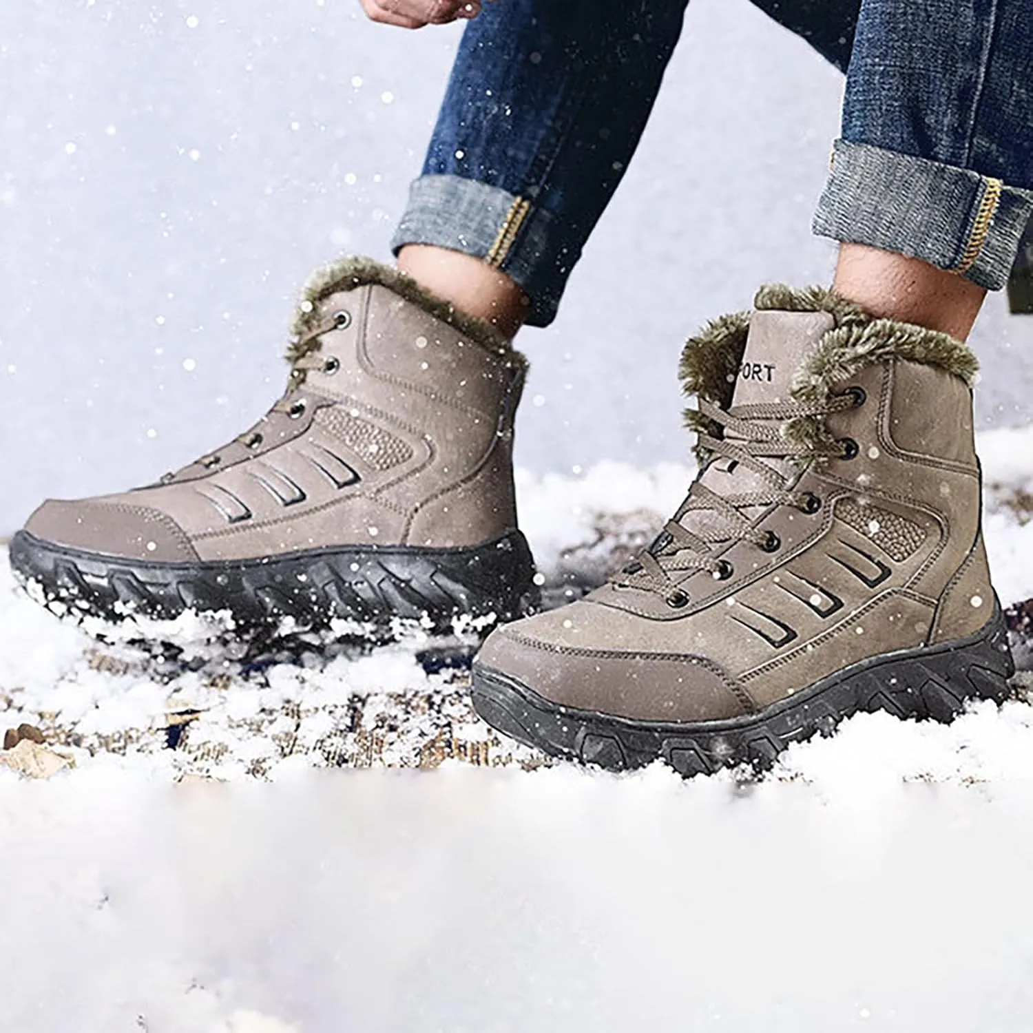 Work Boots for Men Steel Toe Hiking Sneakers Zip Up Fur Lined Workout Shoes for Women Composite Toe Slip On Platform Shoes Lightweight Comfortable Hike Grounded Footwear