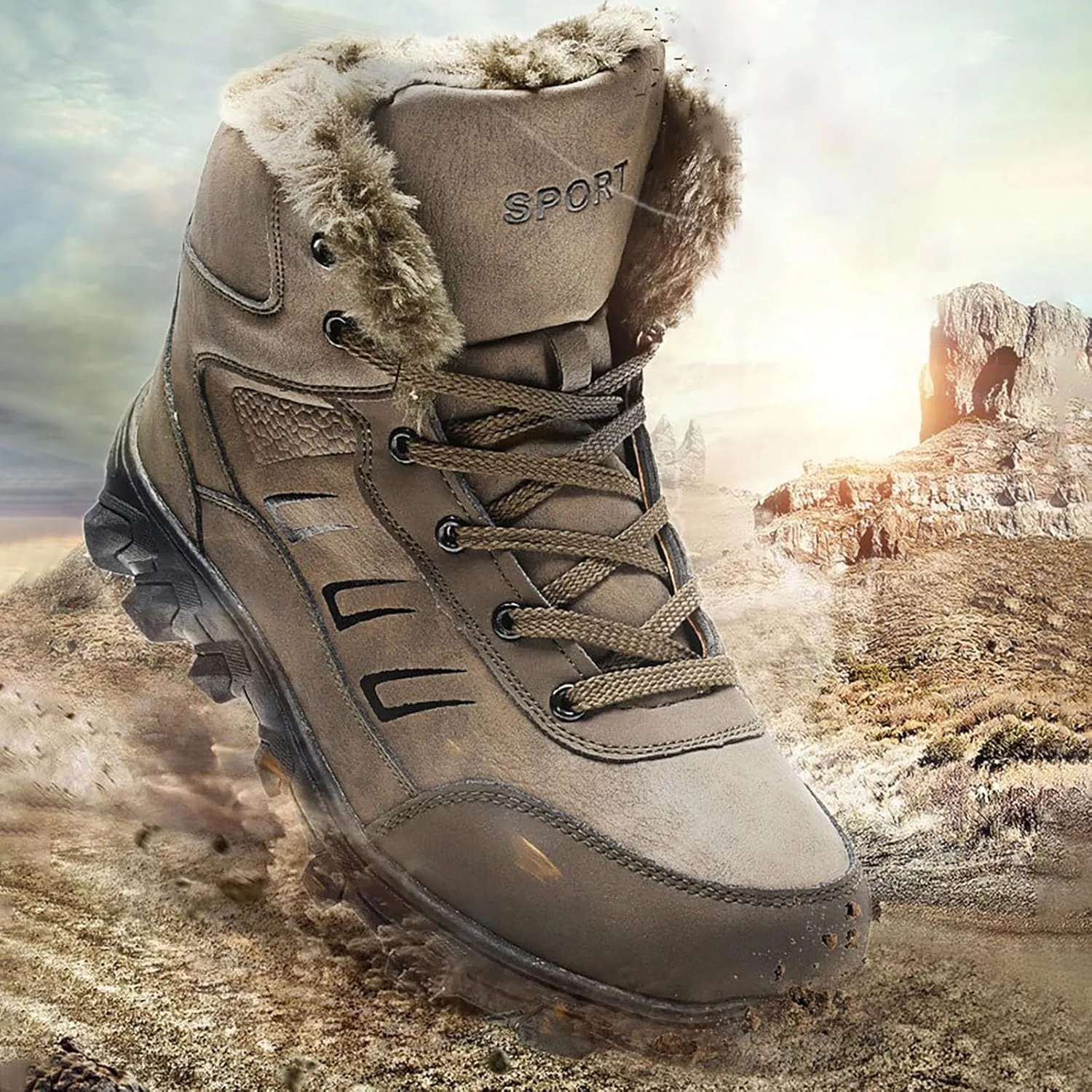 Work Boots for Men Steel Toe Hiking Sneakers Zip Up Fur Lined Workout Shoes for Women Composite Toe Slip On Platform Shoes Lightweight Comfortable Hike Grounded Footwear