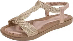 Yoga Mat Comfortable Flat Sandal for Women Dressy Shoes with Hook & Loop Strap Fashion Bow Flats for Women