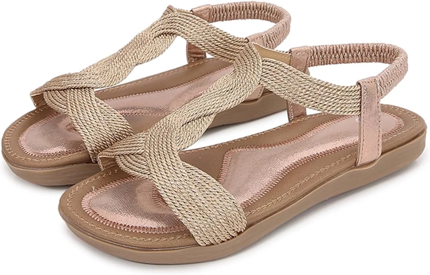 Yoga Mat Comfortable Flat Sandal for Women Dressy Shoes with Hook & Loop Strap Fashion Bow Flats for Women